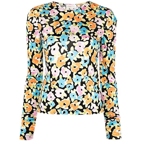 STINE GOYA NOVA Colourful WATER coluor Floral Print Long Sleeve Fitted Top M - Picture 1 of 9